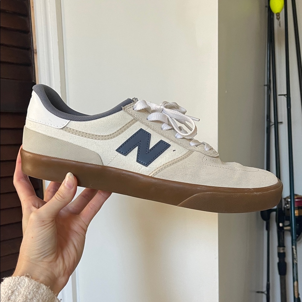 New Balance Men's Cream and Navy Sneakers